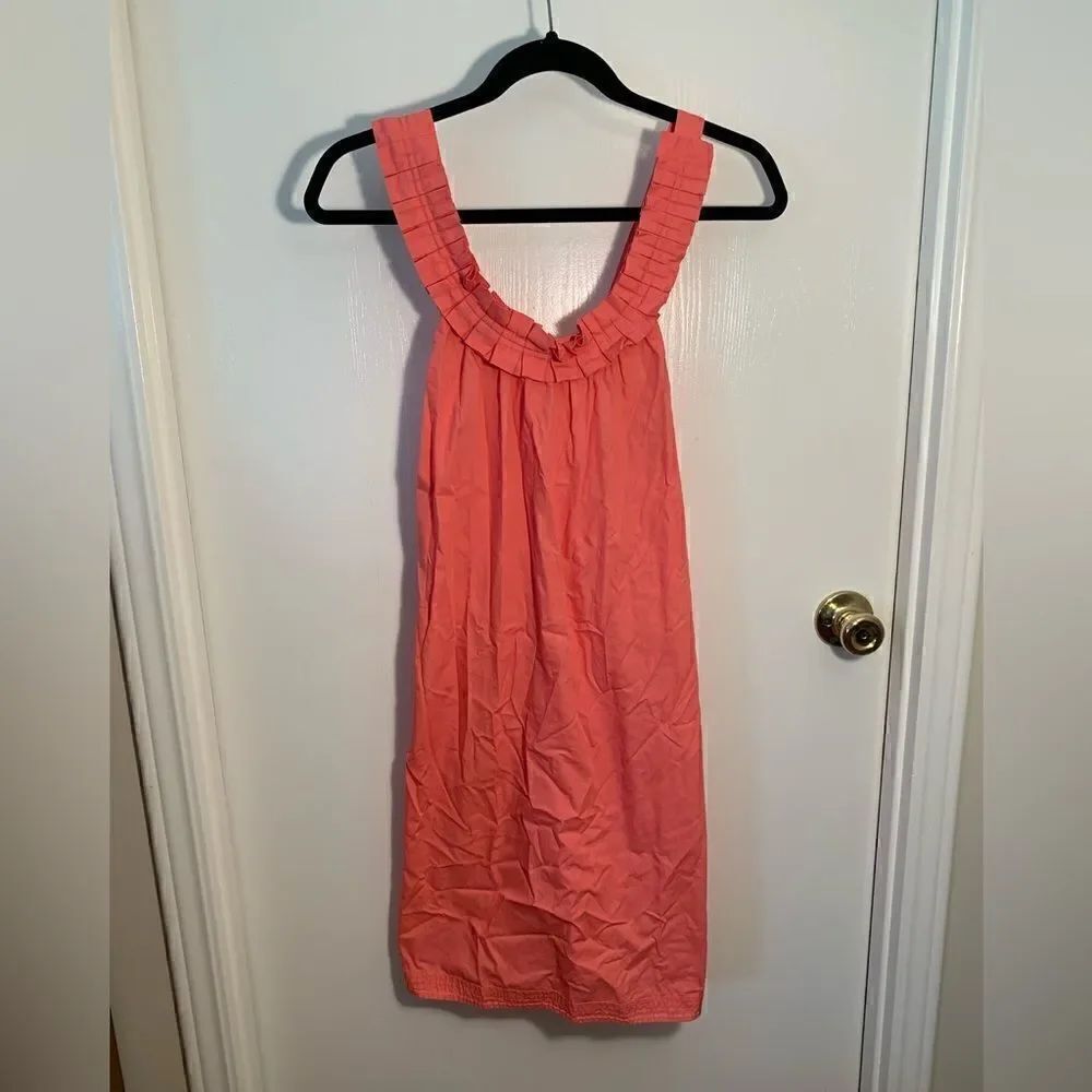 J. Crew EUC coral pink pleated collar crossed back strap dress Size 8